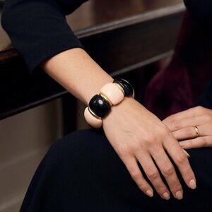 Black and Beige Bangle Bracelet with gold tone accent - costume jewelry